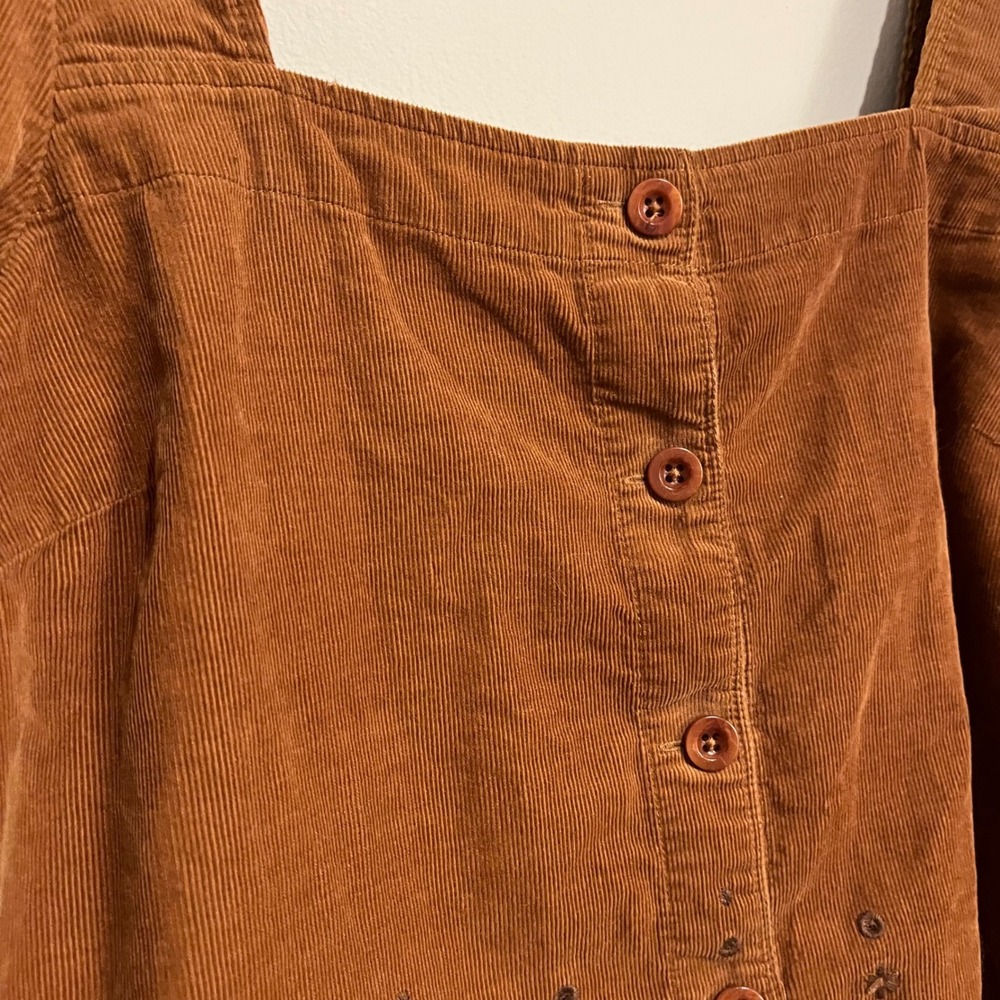 Madewell Shirt Embroidered Eyelet Corduroy Tie-Sleeve Top Brown Square Neck Med - Picture 5 of 8